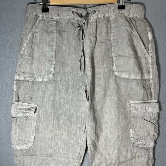 Nicole‎ Miller Linen Jogger Pants Beige Large Boho Resort Slouchy Pockets Cargo - Picture 3 of 9